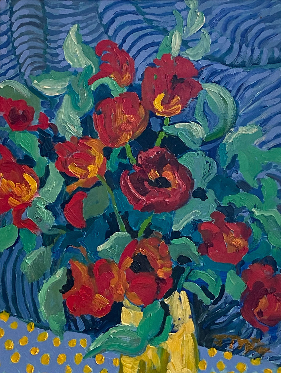 Still Life of Red Tulips by Josephine Trotter - Oil on Canvas