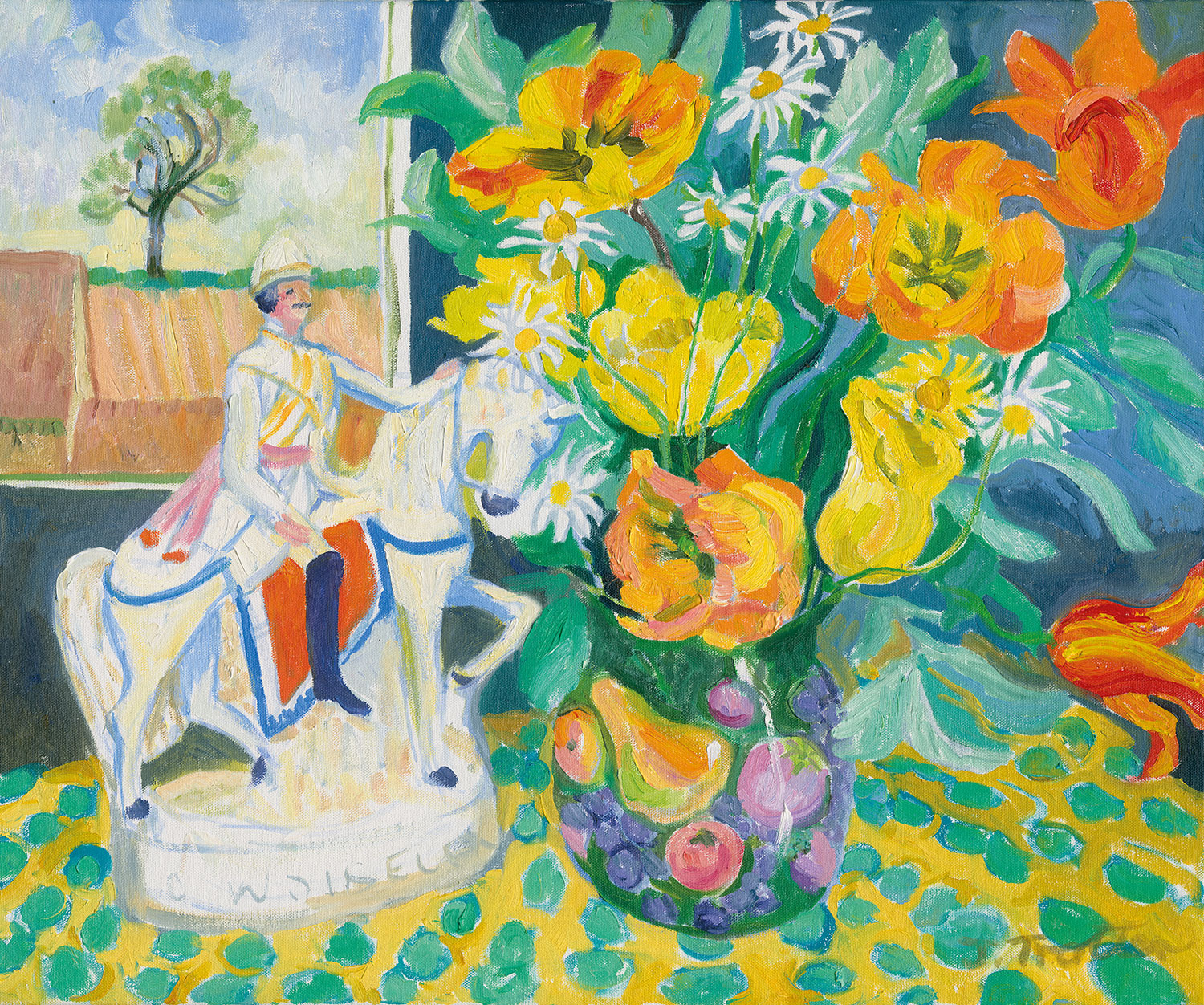 Still Life with Horse and Tulips by Josephine Trotter - Oil on Canvas