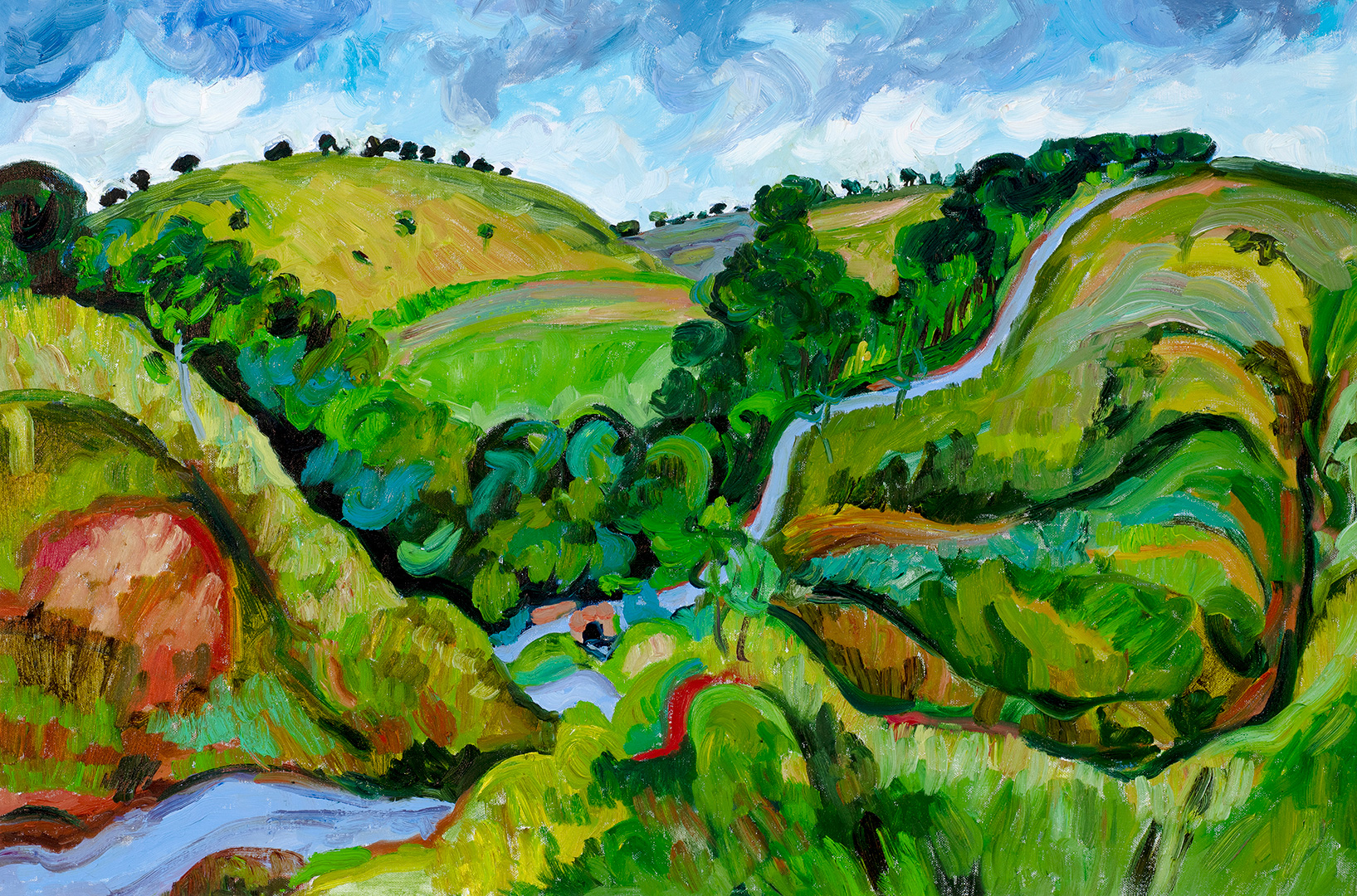 Blue Road Across Exmoor Josephine Trotter Oil on canvas 24in x 36in 61cm x 92cm