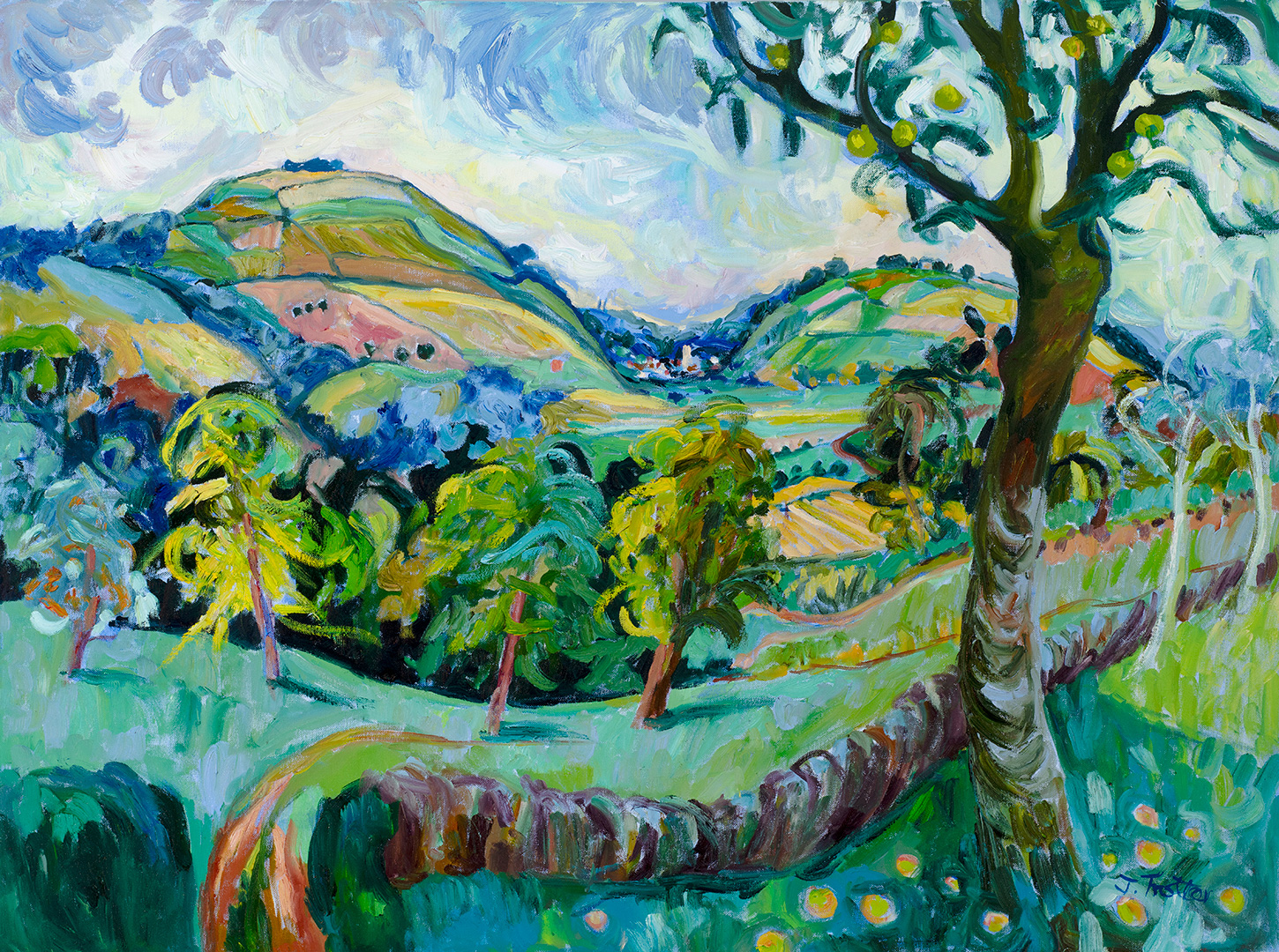 The Cotswolds Josephine Trotter Oil on canvas 36in x 48in 92cm x 122cm